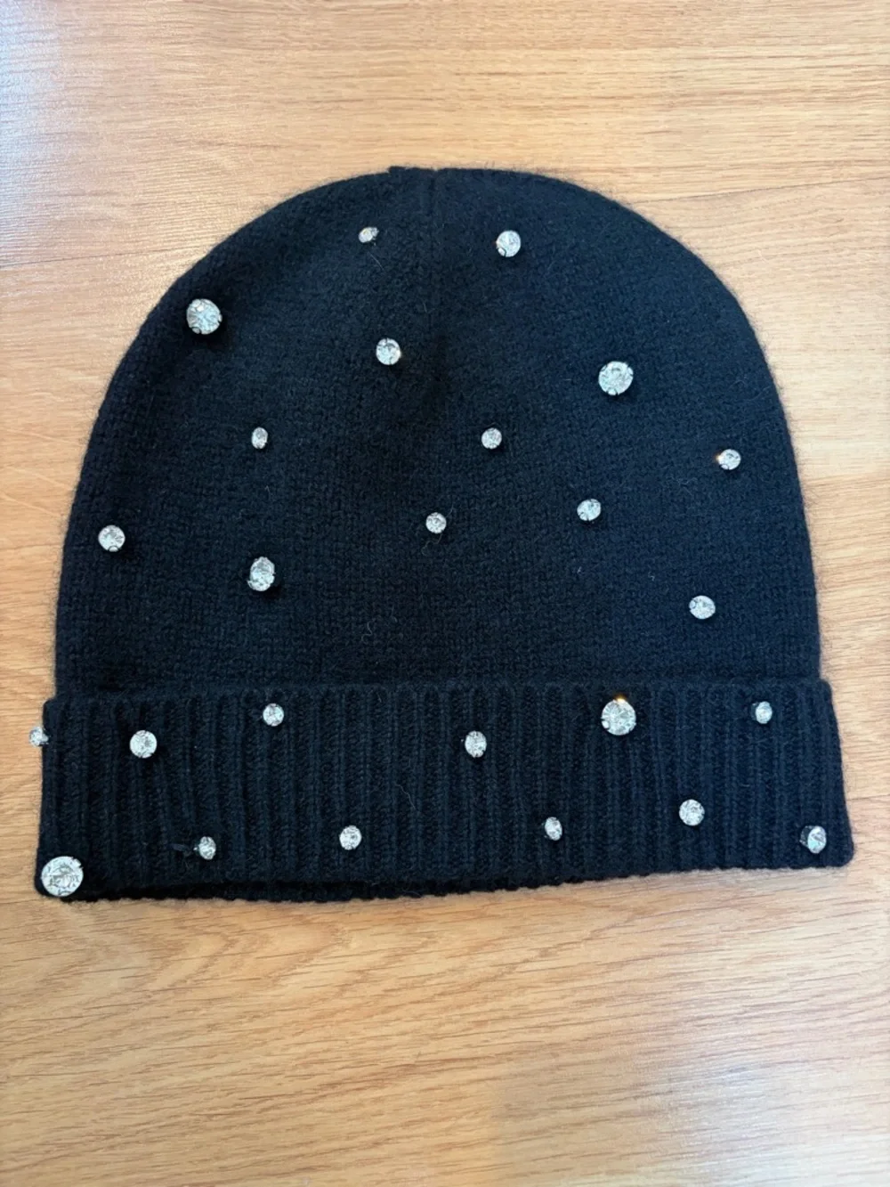 Charter Club Black Cashmere Rhinestone Embellished Beanie Hat